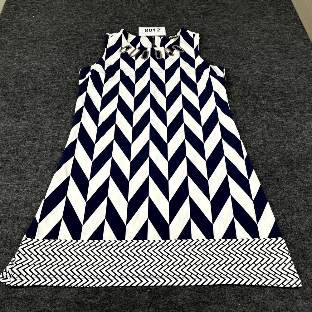 HAANI Shift Dress Womens XL Navy Blue White Chevron‎ Print Stretch Boat Neck
